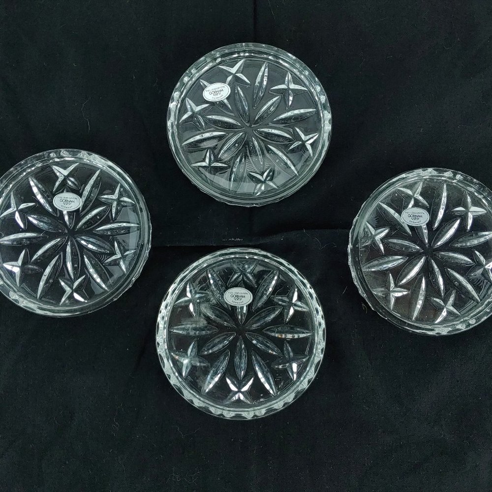 Gorham Full Lead Crystal Coasters Set of 4 Clear Glass Lady Ann Pattern Germany